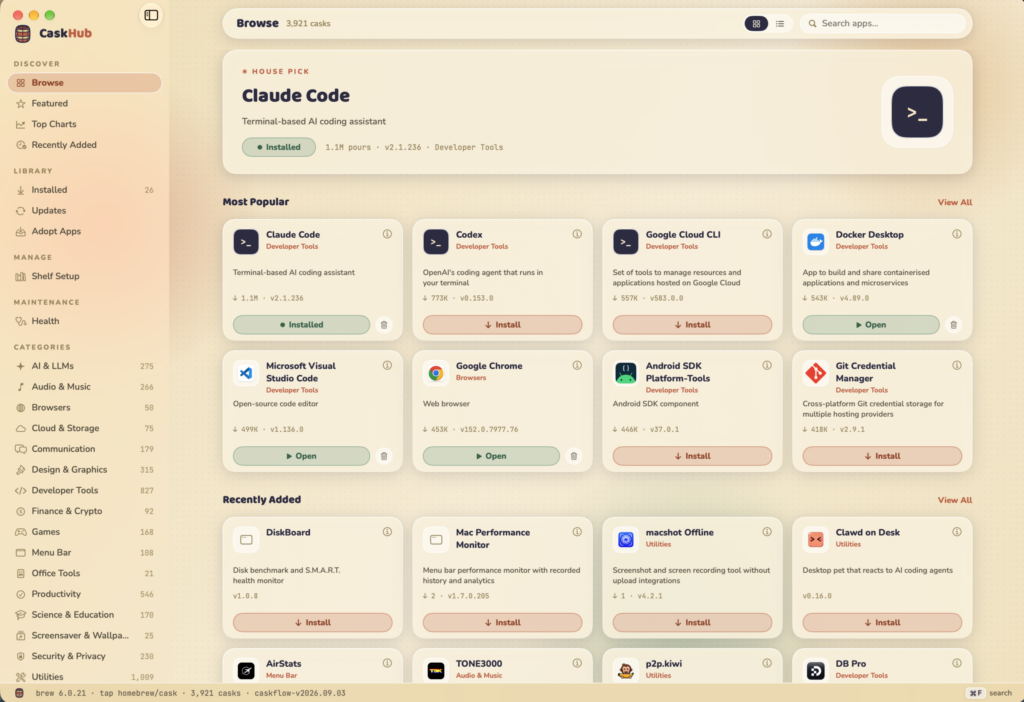 CaskHub Homebrew GUI for macOS